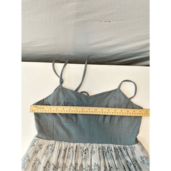 The Great Bustier Embroidered Eyelet Bow Tie Back Camelia Midi Dress M Blue - Picture 8 of 13